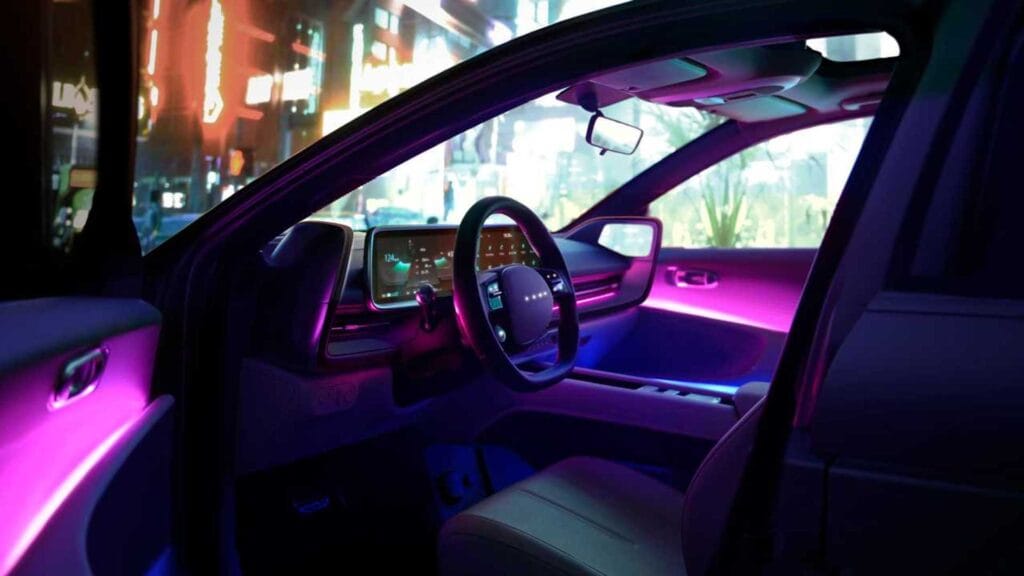 hyundai ioniq 6 design debut cabin with pink lighting