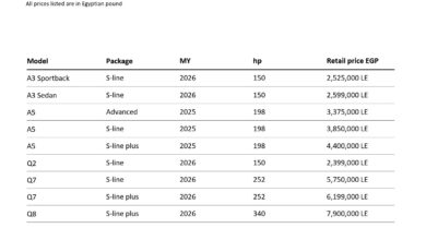 أسعار أودي 2026 في مصر بزيادات حتى 550 ألف جنيه