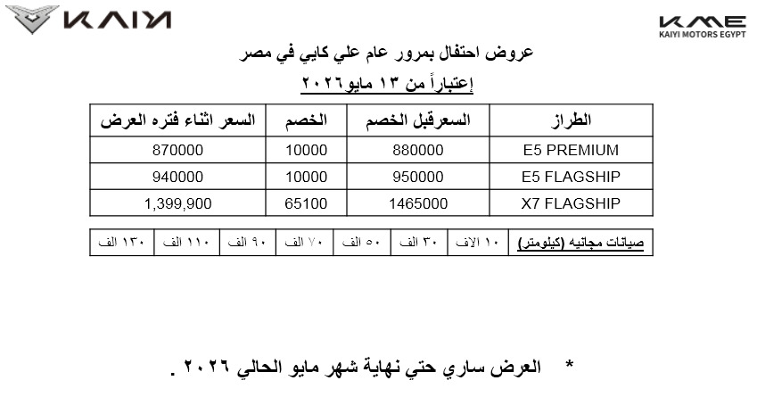 كايي موتورز تحتفل بمرور عام على انطلاقها في مصر وتطلق عروضًا ترويجية حصرية لعملائها