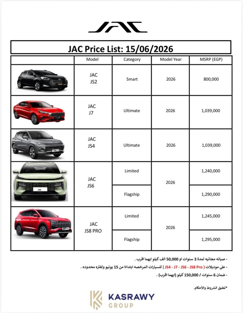 سيارات JAC في مصر بزيادات جديدة وصيانة مجانية